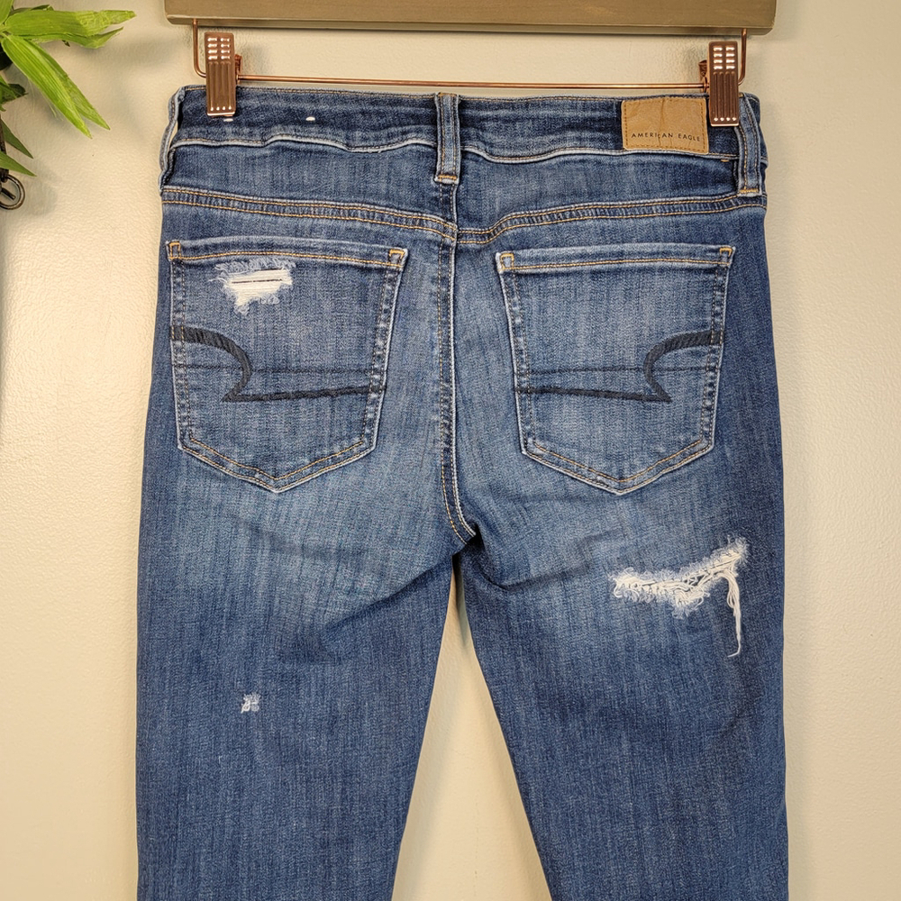 American Eagle Jeans Jeggings Skinny Distressed Mid Rise Medium Blue Wash AE 4 - Picture 9 of 12